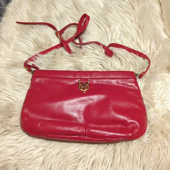 Vintage Red Aigner Shoulder Bag Purse - Picture 2 of 8